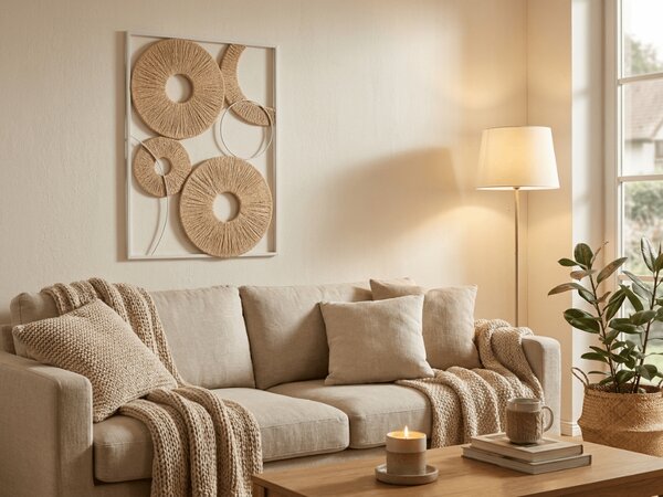 Dekoracja ścienna CIRCLES metalowa 48x68 cm, biała / beżowa