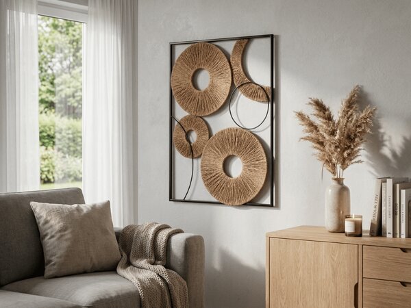 Dekoracja ścienna CIRCLES metalowa 48x68 cm, czarna / brązowa