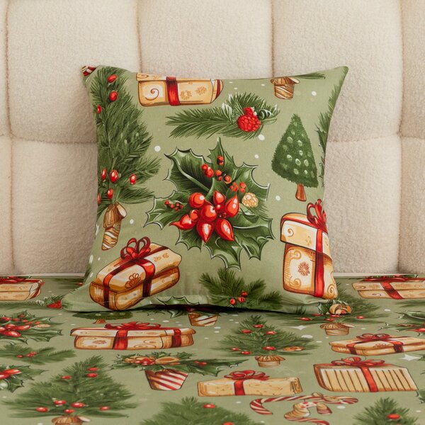 Poszewka na poduszkę z mikrofibry CHRISTMAS PRESENTS 45x45 cm, zielony