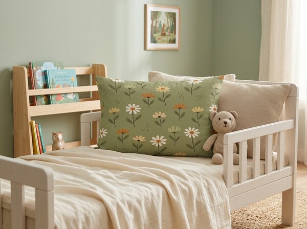 Bawełniana poszewka na poduszkę FLORAL NEST 40x60 cm, zielona