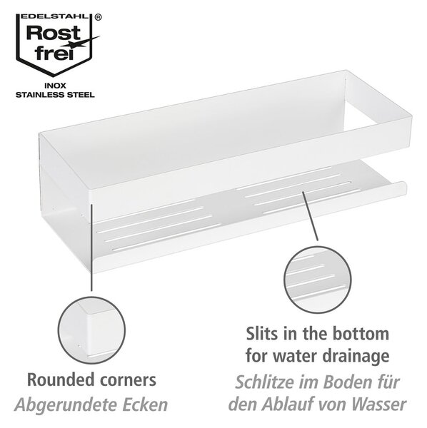Półka łazienkowa z mocowaniem Turbo-loc ze stali nierdzewnej w matowym białym kolorze bez wiercenia Genova – Wenko