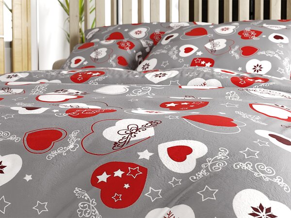 Pościel z mikropluszu CHRISTMAS HEART szara Rozmiar pościeli: 70 x 90 cm | 140 x 220 cm