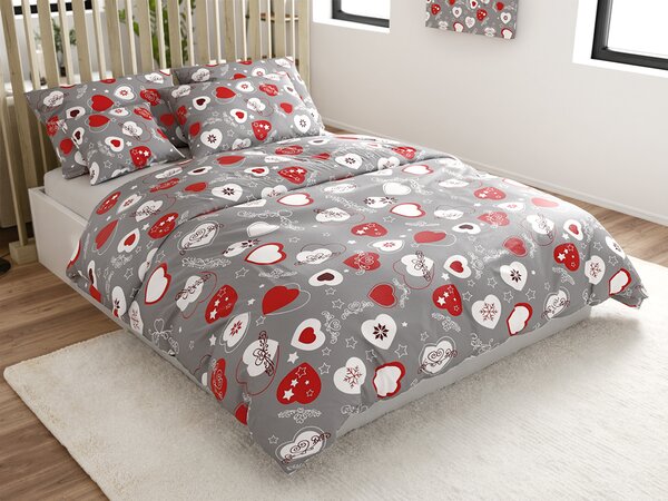 Pościel z mikropluszu CHRISTMAS HEART szara Rozmiar pościeli: 70 x 90 cm | 140 x 220 cm