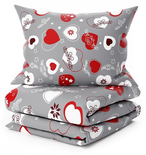 Pościel z mikropluszu CHRISTMAS HEART szara Rozmiar pościeli: 70 x 90 cm | 140 x 220 cm