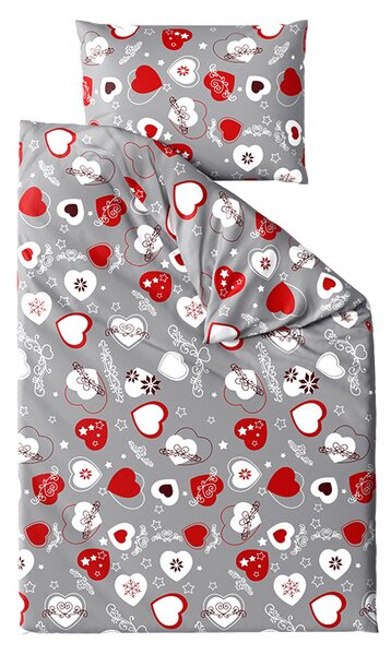 Pościel z mikropluszu CHRISTMAS HEART szara Rozmiar pościeli: 70 x 90 cm | 140 x 220 cm