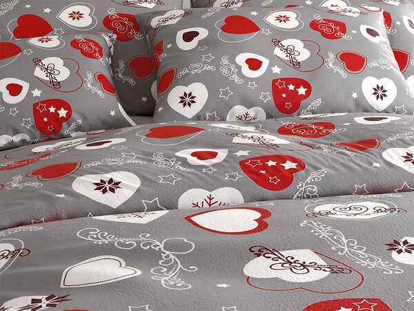 Pościel z mikropluszu CHRISTMAS HEART szara Rozmiar pościeli: 70 x 90 cm | 140 x 220 cm