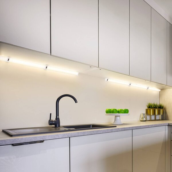 OSRAM Oprawa podszafkowa LED Linear Angle, biała, czujnik, 35 cm Angle Frameless, możliwość ściemniania, biały / opal, kuchnia, aluminium