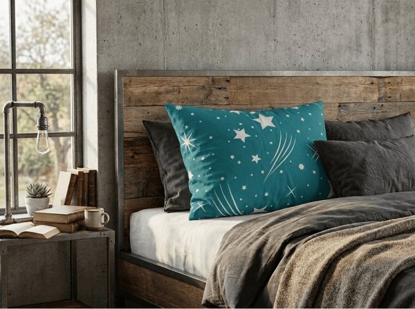Poszewka na poduszkę z polibawełny NIGHT SKY POLY 70x90 cm, turkusowy