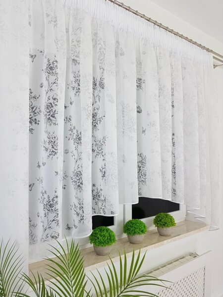 Firana devorÃ© w kwiaty 300x150 cm - Åuk, wypalany wzÃ³r, taÅma marszczÄ ca