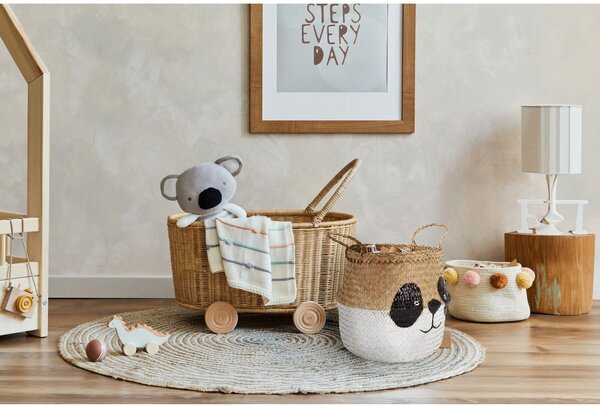 Biało-naturalny dziecięcy kosz na zabawki z trawy morskiej ø 25x24 cm Panda – Compactor