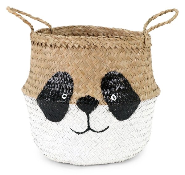 Biało-naturalny dziecięcy kosz na zabawki z trawy morskiej ø 25x24 cm Panda – Compactor