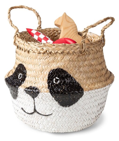 Biało-naturalny dziecięcy kosz na zabawki z trawy morskiej ø 25x24 cm Panda – Compactor
