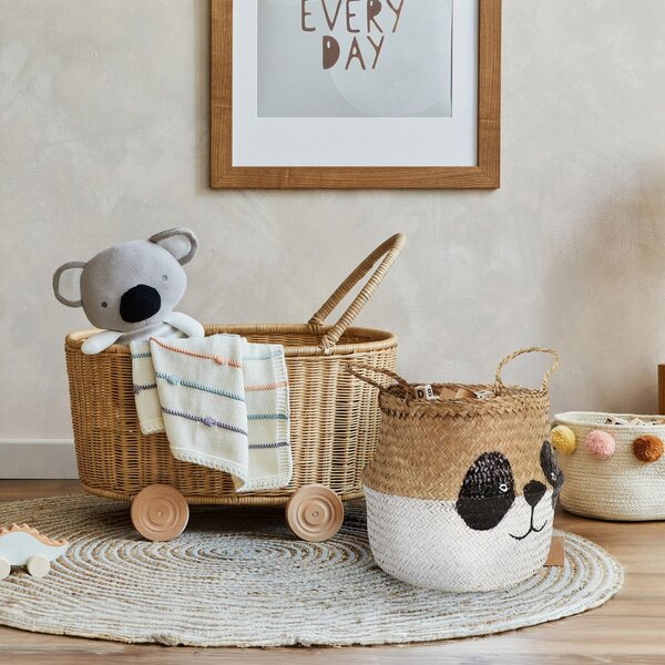 Biało-naturalny dziecięcy kosz na zabawki z trawy morskiej ø 25x24 cm Panda – Compactor