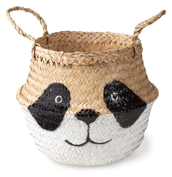 Biało-naturalny dziecięcy kosz na zabawki z trawy morskiej ø 25x24 cm Panda – Compactor