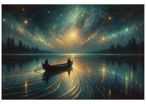 Tapeta nocne jezioro pod gwiaździstym niebem