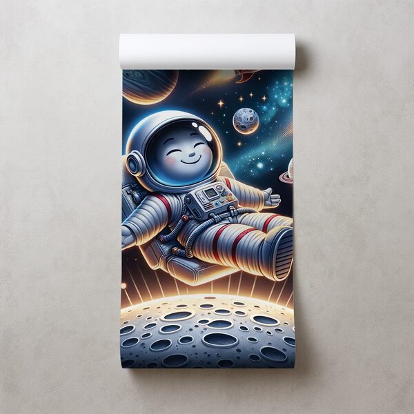 Fototapeta wesoły astronauta wśród rakiet