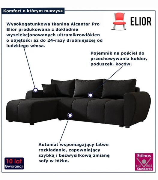 Czarny rozkładany narożnik w kształcie L T5-G33