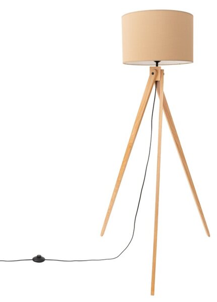 Lampa stojąca podłogowa z abażurem taupe trójnóg drewniany 1xE27 15W NATT Sollux Lighting