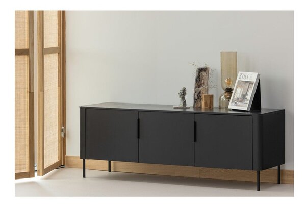 Szafka pod TV z litego drewna sosnowego w kolorze matowej czerni 154x56x44 cm Gunnar – WOOOD