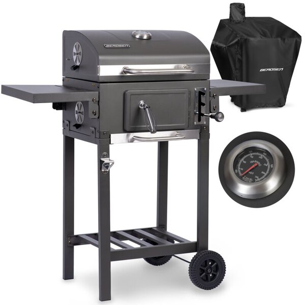 Grill węglowy ogrodowy Berdsen BD-892 żeliwny ruszt z pokrywą termometr + pokrowiec
