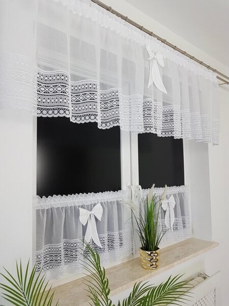 Firana do kuchni etamina z gipiurÄ komplet 3-elementowy 300x60 + 2x130x50 cm