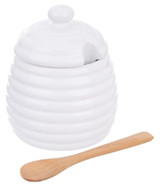 Pojemnik na miód z łyżką porcelanowy WHITELINE 340 ml