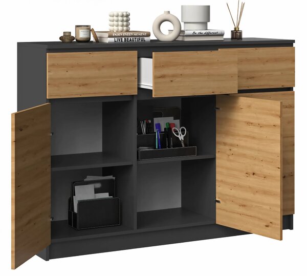Komoda z drzwiczkami do salonu antracyt + dąb artisan S2-N05