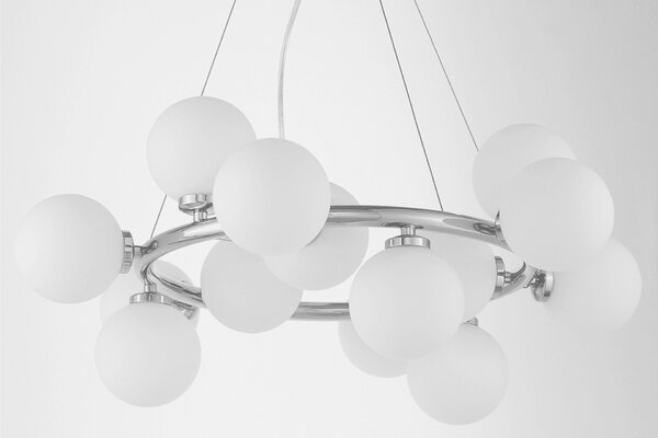 LAMPA WISZĄCA NOWOCZESNA CHROMOWANA BIAŁE KULE MARSIADA 15
