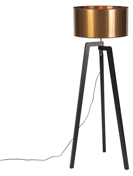 Lampa podłogowa trójnóg czarna klosz miedź 50cm - Puros Oswietlenie wewnetrzne
