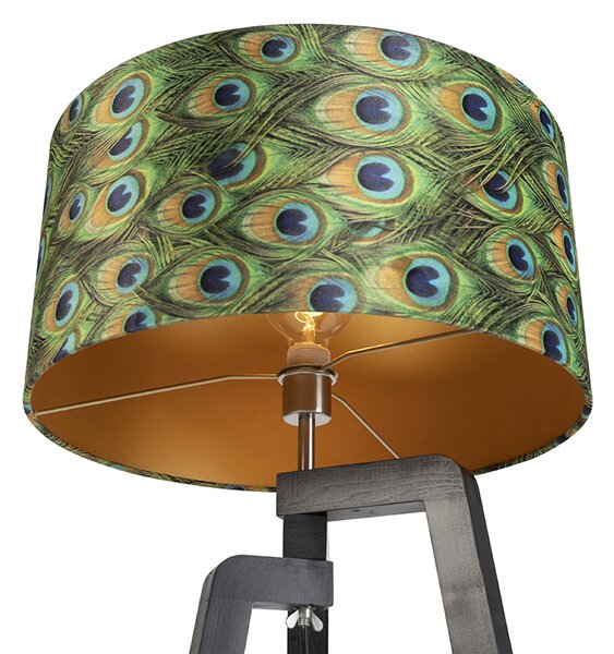 Lampa podłogowa trójnóg czarna z kloszem w stylu pawia 50 cm - Puros