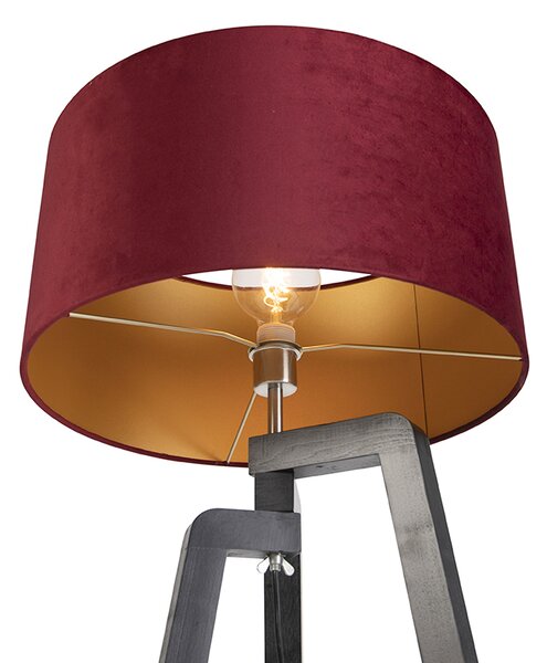 Lampa podłogowa trójnóg czarna z czerwonym kloszem i złotem 50 cm - Puros