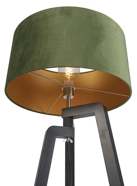 Lampa podłogowa trójnóg czarna z zielonym kloszem i złotem 50 cm - Puros