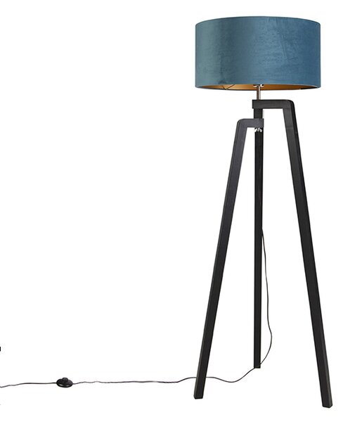 Lampa podłogowa statyw czarny z niebieskim kloszem i złotem 50 cm - Puros Oswietlenie wewnetrzne