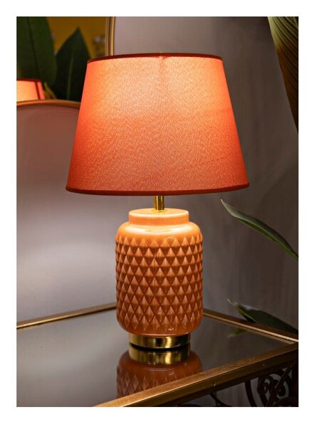 Pomarańczowa lampa stołowa ceramiczna z tekstylnym kloszem (wysokość 44 cm) – Mauro Ferretti