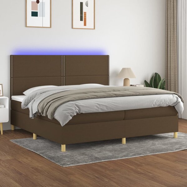Łóżko kontynentalne z materacem, brązowe, 200x200 cm, tkanina