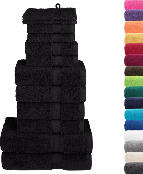 12-częściowy zestaw ręczników premium SOLUND, czarny, 600 g/cm²