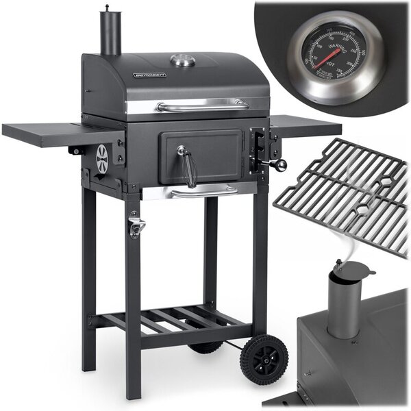 Grill węglowy ogrodowy Berdsen BD-892 komin żeliwny ruszt z pokrywą popielnik + termometr