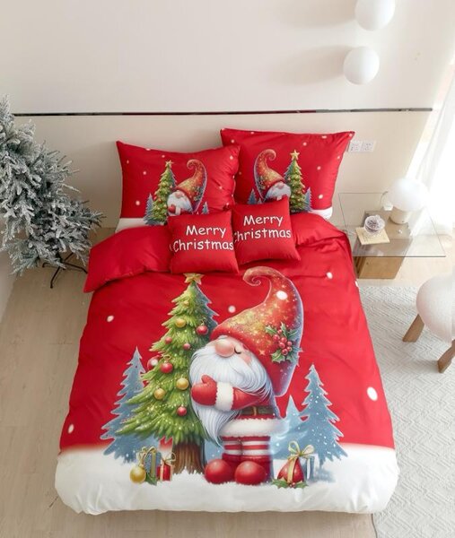 Pościel 3D z mikroflanelu GNOME DREAMS czerwona + poszewka na poduszkę 40x50 cm gratis Rozmiar pościeli: 70 x 90 cm | 140 x 200 cm