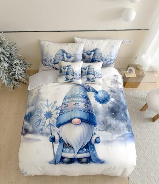 3D mikrofanelowa pościel BLUE GNOME biała + poszewka na poduszkę 40x50 cm gratis Rozmiar pościeli: 70 x 90 cm | 140 x 200 cm
