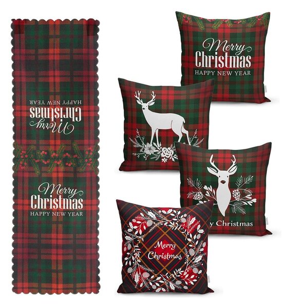 Zestaw 4 świątecznych poszewek na poduszki i bieżnika Minimalist Cushion Covers Tartan Christmas