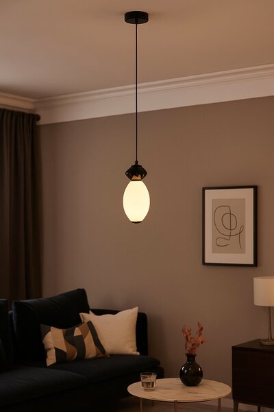 BALOS lampa wisząca biały owalny klosz ceramika ciemnoszara LED 7W 3000K wykończenie czarne PND-94921-1B-BK