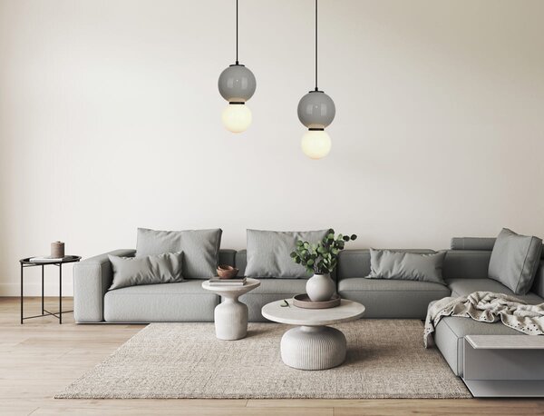 PIEVE lampa wisząca ceramiczna kula szara 15cm LED 5W 3000K klosz biały PND-95221-1S-GR