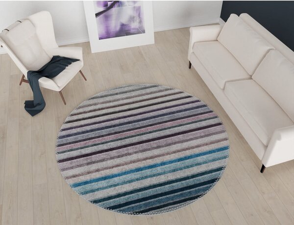 Niebiesko-szary okrągły dywan odpowiedni do prania ø 120 cm – Vitaus