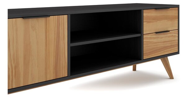 Czarno-naturalna szafka pod TV z drewna sosnowego 180x53 cm Lavis – Marckeric