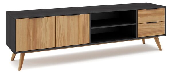 Czarno-naturalna szafka pod TV z drewna sosnowego 180x53 cm Lavis – Marckeric