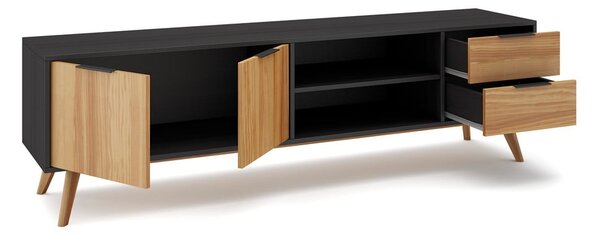 Czarno-naturalna szafka pod TV z drewna sosnowego 180x53 cm Lavis – Marckeric