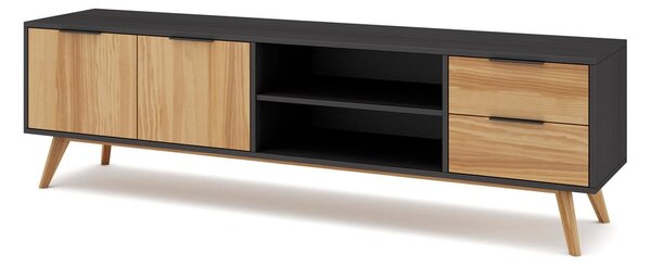 Czarno-naturalna szafka pod TV z drewna sosnowego 180x53 cm Lavis – Marckeric