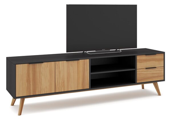 Czarno-naturalna szafka pod TV z drewna sosnowego 180x53 cm Lavis – Marckeric