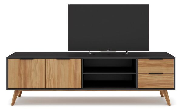 Czarno-naturalna szafka pod TV z drewna sosnowego 180x53 cm Lavis – Marckeric