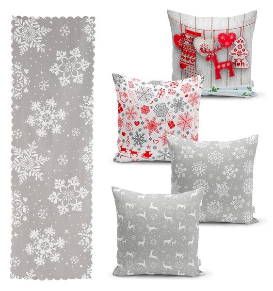 Zestaw 4 świątecznych poszewek na poduszki i bieżnika Minimalist Cushion Covers Snowflakes